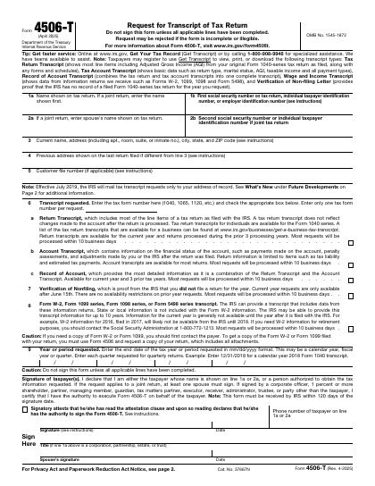 4506-T form preview