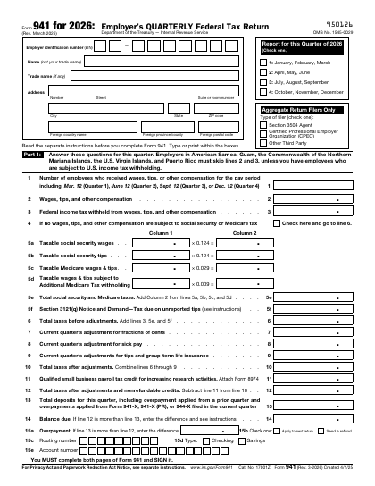 Form 941 form preview