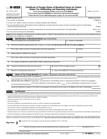 W-8BEN form preview